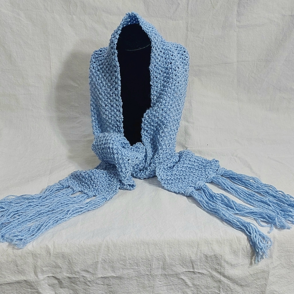 Handmade Knitted Light Blue Scarf With Tassels